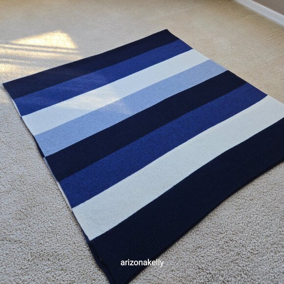 NWOT The Cashmere Project Knit Cashmere Wrap Scarf Blue & White Stripe - Picture 9 of 12